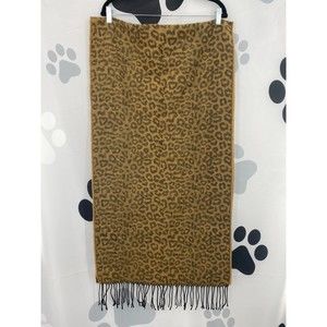 Steve Madden NWT Leopard Print Muffler Scarf Raw Edges Fringe Ends Tan Brown New